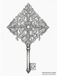 Tattoo sketch a vintage key with intricate de... - эскиз тату (№1755057379_0, 13.08.2025 03:56) — Tatufoto.com