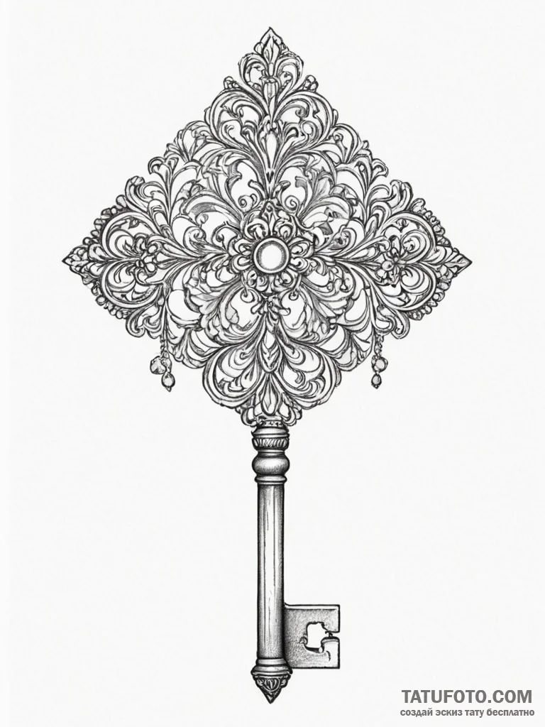 Tattoo sketch a vintage key with intricate de... - эскиз тату (№1755057379_0, 13.08.2025 03:56) — Tatufoto.com