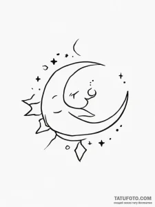 Tattoo design a small, smiling star or moon. - эскиз тату (№1755058375_0, 13.08.2025 04:12) — Tatufoto.com