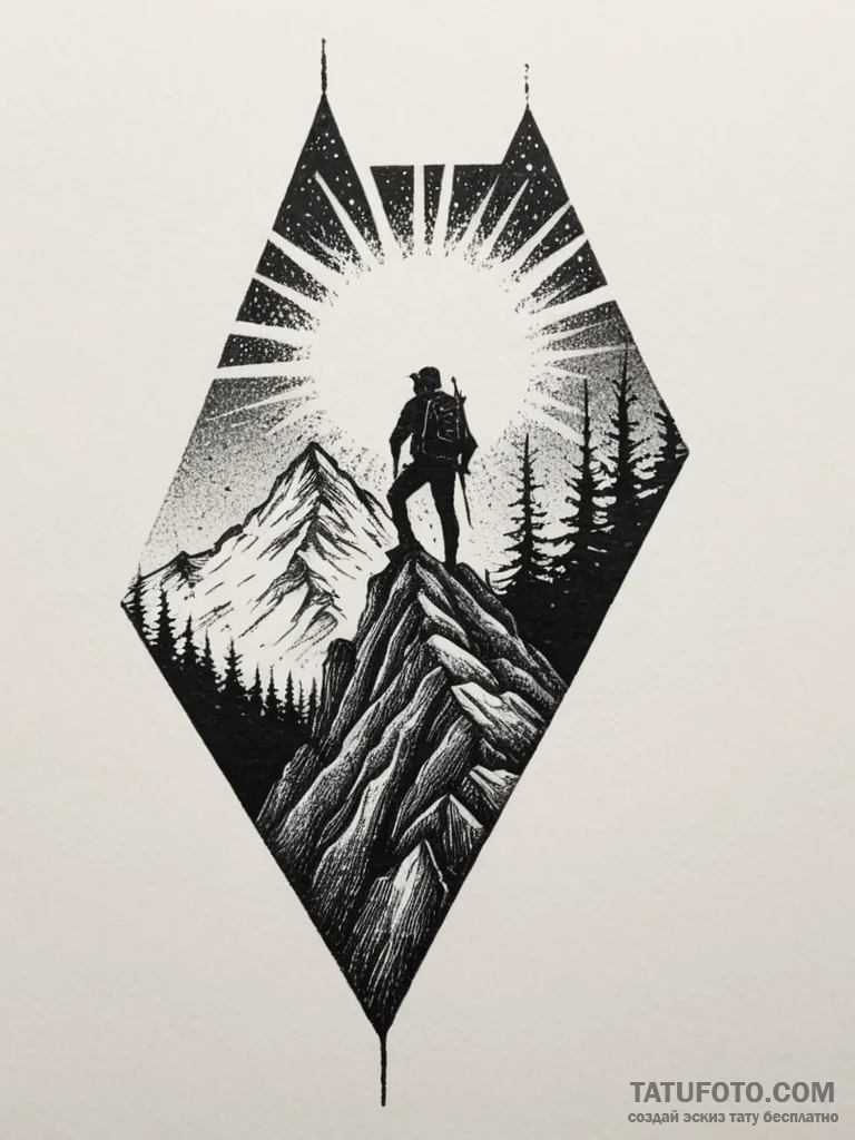 Tattoo sketch a mountain climber reaching a s... - эскиз тату (№1755060171_0, 13.08.2025 04:42) — Tatufoto.com