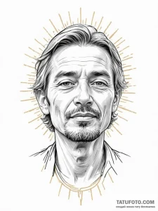 Tattoo sketch: a portrait of dazhbog, his fac... - эскиз тату (№1755062365_0, 13.08.2025 05:19) — Tatufoto.com