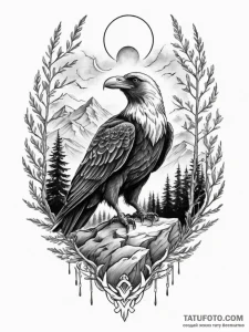 Tattoo design a stylized raven or eagle watch... - эскиз тату (№1755066353_0, 13.08.2025 06:25) — Tatufoto.com
