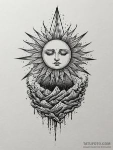 Tattoo sketch a sun breaking through dark clo... - эскиз тату (№1755066751_0, 13.08.2025 06:32) — Tatufoto.com