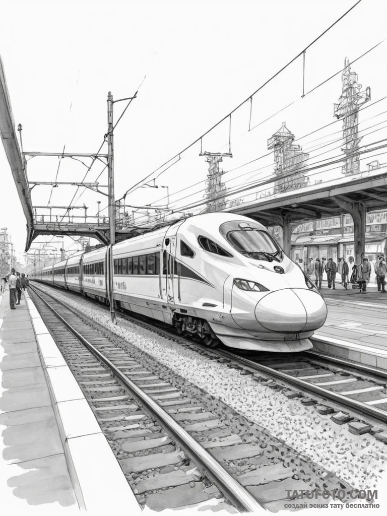 A sleek, modern high-speed bullet train blurr... - эскиз тату (№1755067150_0, 13.08.2025 06:39) — Tatufoto.com