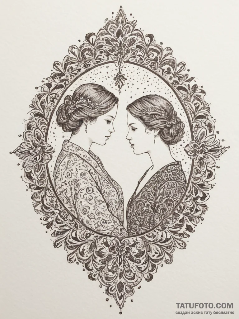 Tattoo sketch a family portrait in a simple,... - эскиз тату (№1755067351_0, 13.08.2025 06:42) — Tatufoto.com