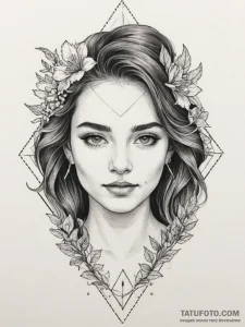 Tattoo design: a portrait of lada, with a ben... - эскиз тату (№1755069143_0, 13.08.2025 07:12) — Tatufoto.com