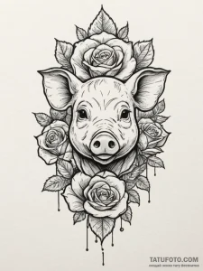Pig, tattoo sketch design, bold outlines, thi... - эскиз тату (№1755070141_0, 13.08.2025 07:29) — Tatufoto.com