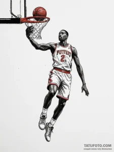 A low-angle shot of a basketball player dunki... - эскиз тату (№1755070539_0, 13.08.2025 07:35) — Tatufoto.com