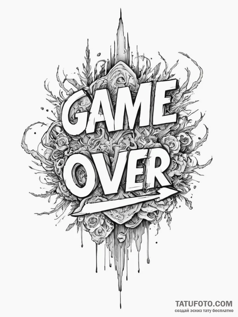 Tattoo design 'game over' with glitching lett... - эскиз тату (№1755072732_0, 13.08.2025 08:12) — Tatufoto.com