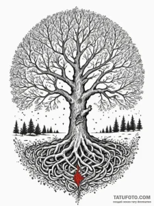 A tree with its roots exposed, forming a laby... - эскиз тату (№1755073729_0, 13.08.2025 08:28) — Tatufoto.com
