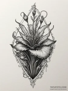 A venus flytrap closing, ink illustration for... - эскиз тату (№1755075923_0, 13.08.2025 09:05) — Tatufoto.com