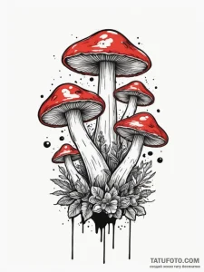 Mushrooms, artistic tattoo sketch, on a clean... - эскиз тату (№1755076918_0, 13.08.2025 09:21) — Tatufoto.com