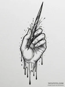 A hand writing with a quill that drips blood,... - эскиз тату (№1755078514_0, 13.08.2025 09:48) — Tatufoto.com