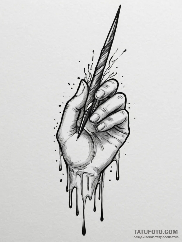 A hand writing with a quill that drips blood,... - эскиз тату (№1755078514_0, 13.08.2025 09:48) — Tatufoto.com