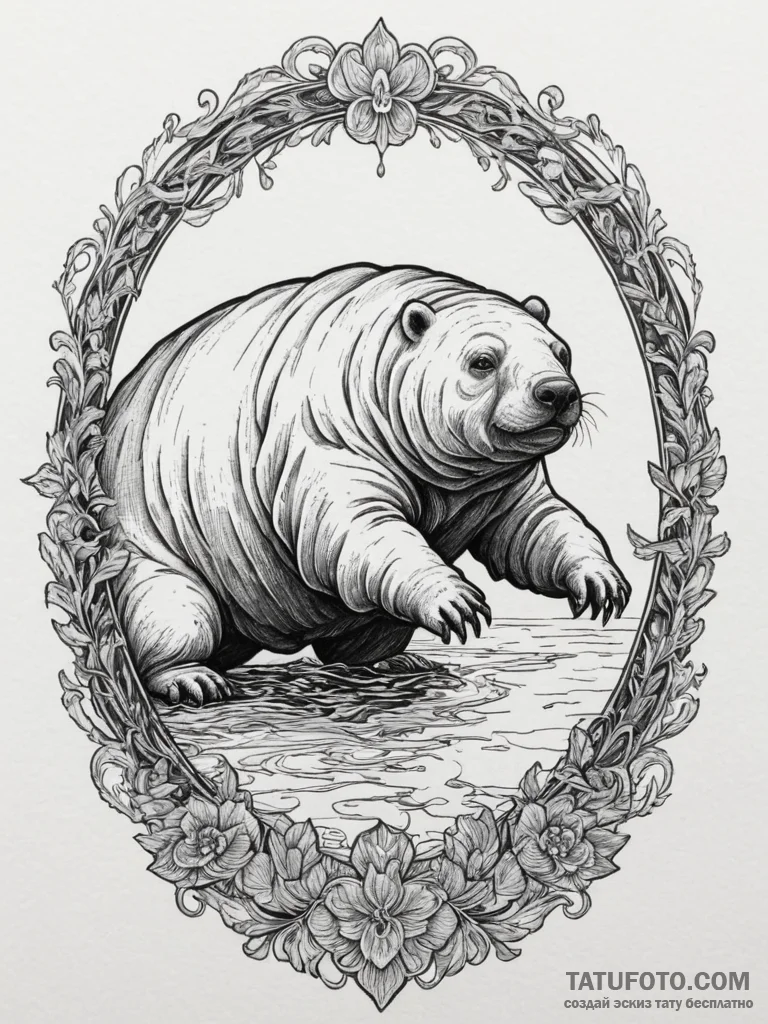 Tardigrade (water bear), tattoo drawing outli... - эскиз тату (№1755078713_0, 13.08.2025 09:51) — Tatufoto.com