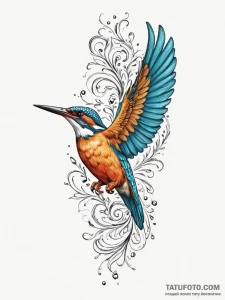 A kingfisher diving for a fish, tattoo sketch... - эскиз тату (№1755080914_0, 13.08.2025 10:28) — Tatufoto.com