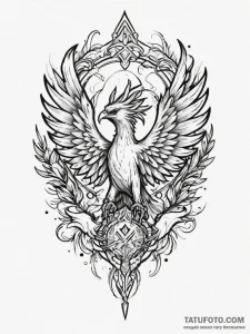 Tattoo sketch a 'phoenix' rising from a famil... - эскиз тату (№1755081310_0, 13.08.2025 10:35) — Tatufoto.com