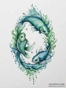 Tattoo design pisces fish, depicted in fluid... - эскиз тату (№1755081509_0, 13.08.2025 10:38) — Tatufoto.com