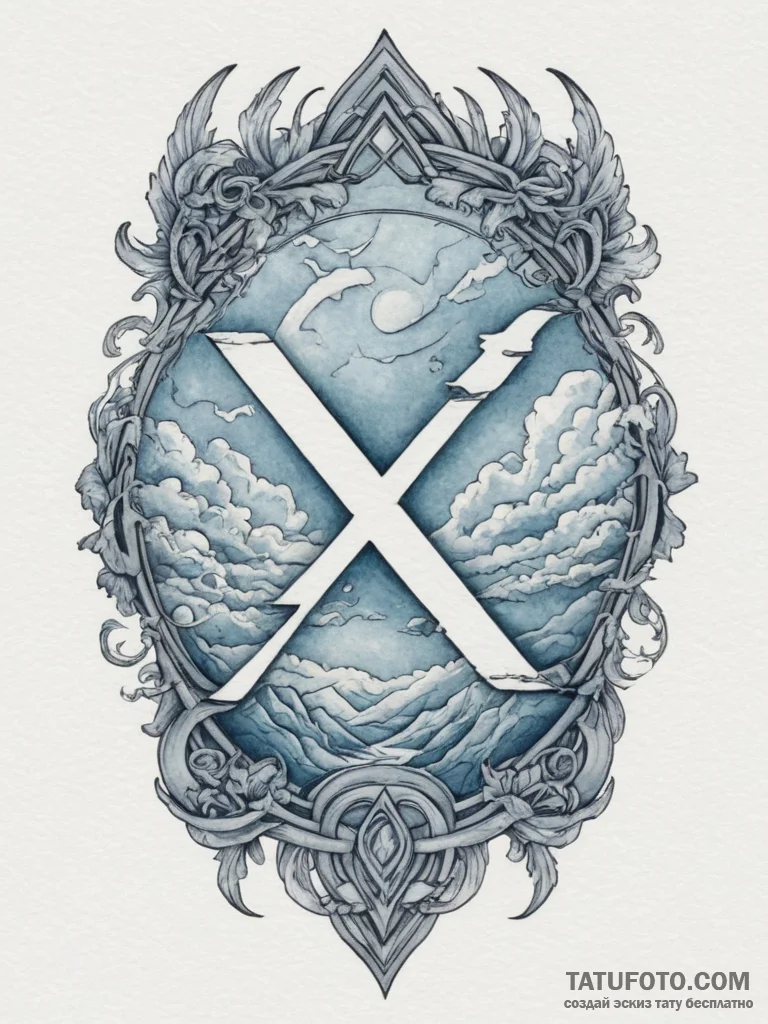 92. tattoo design: a "vetar" rune blending in... - эскиз тату (№1755083898_0, 13.08.2025 11:18) — Tatufoto.com