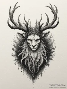 Leshy (forest spirit), ink illustration for t... - эскиз тату (№1755085891_0, 13.08.2025 11:51) — Tatufoto.com