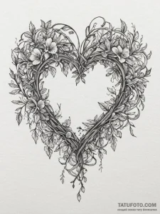 Tattoo sketch a heart woven from delicate vin... - эскиз тату (№1755086893_0, 13.08.2025 12:08) — Tatufoto.com