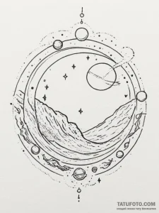 Tattoo sketch a small, elegant planet (e.g.,... - эскиз тату (№1755087490_0, 13.08.2025 12:18) — Tatufoto.com