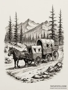 A sepia-toned photograph of pioneers with a c... - эскиз тату (№1755088090_0, 13.08.2025 12:28) — Tatufoto.com