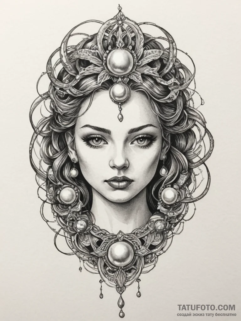 Pearl, concept art for tattoo, bold outlines,... - эскиз тату (№1755091899_0, 13.08.2025 13:31) — Tatufoto.com