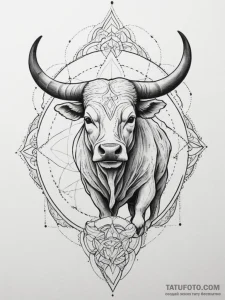 Tattoo design a taurus bull depicted as a pow... - эскиз тату (№1755092700_0, 13.08.2025 13:45) — Tatufoto.com