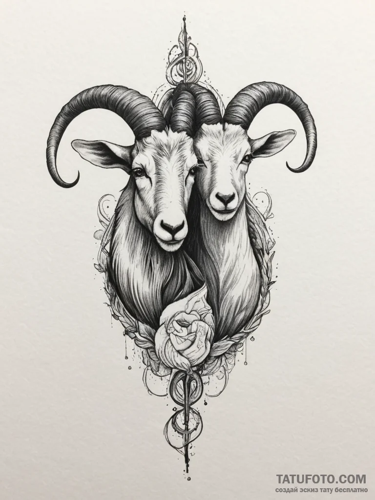 Tattoo design a capricorn goat-fish, its two... - эскиз тату (№1755093304_0, 13.08.2025 13:55) — Tatufoto.com