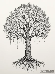 Tattoo sketch a tree with roots growing into... - эскиз тату (№1755095688_0, 13.08.2025 14:34) — Tatufoto.com