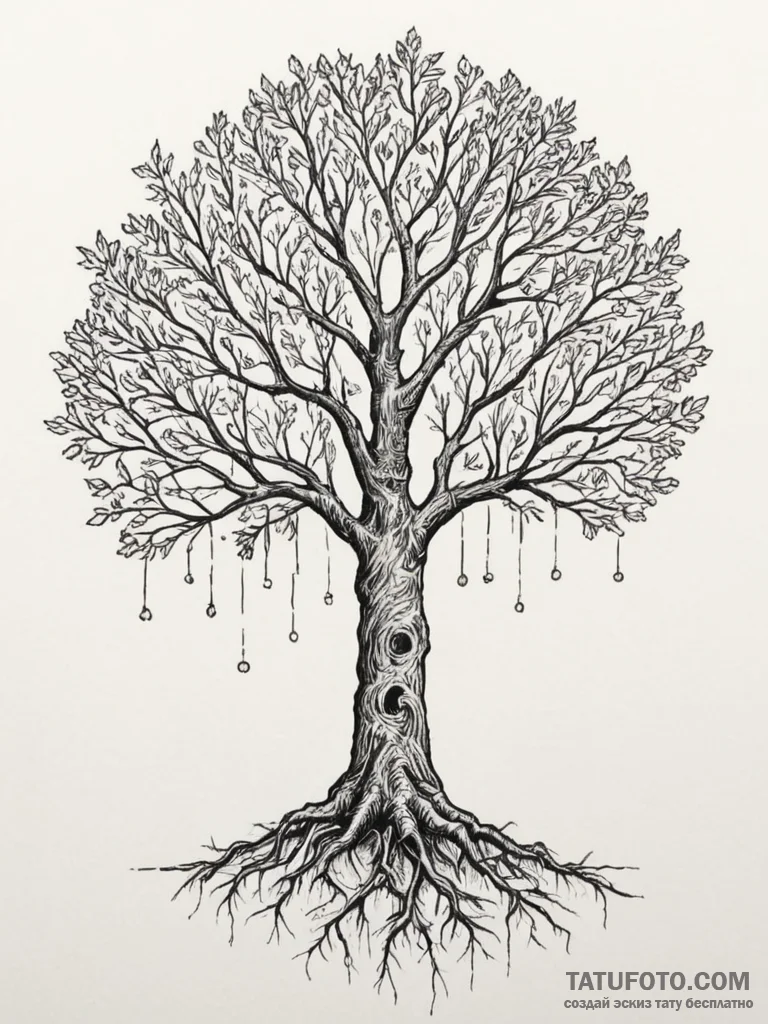 Tattoo sketch a tree with roots growing into... - эскиз тату (№1755095688_0, 13.08.2025 14:34) — Tatufoto.com
