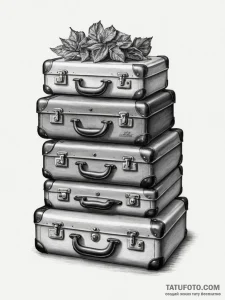A stack of old, vintage suitcases., tattoo fl... - эскиз тату (№1755096881_0, 13.08.2025 14:54) — Tatufoto.com