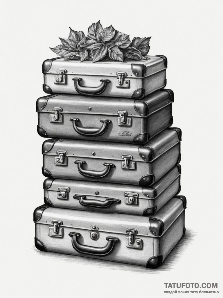 A stack of old, vintage suitcases., tattoo fl... - эскиз тату (№1755096881_0, 13.08.2025 14:54) — Tatufoto.com
