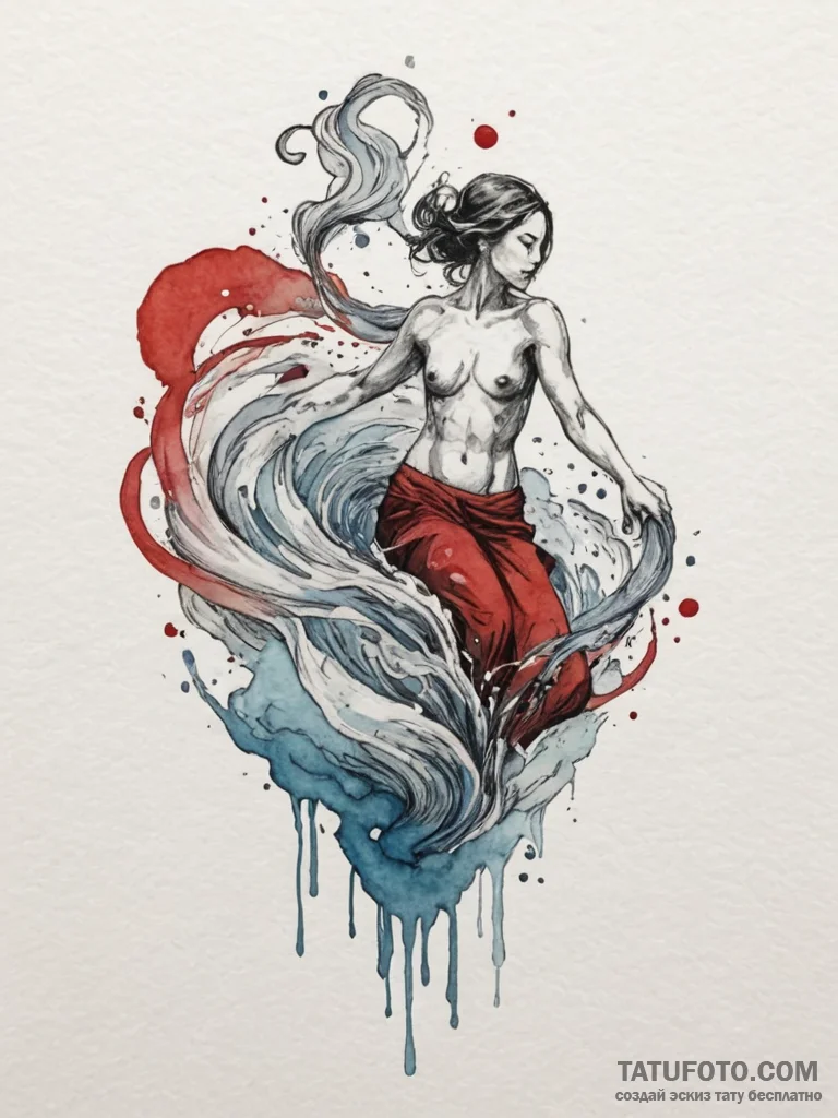 Tattoo sketch aquarius's water-bearer, pourin... - эскиз тату (№1755097678_0, 13.08.2025 15:07) — Tatufoto.com