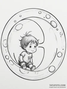 Tattoo sketch a child's initial in a bubble. - эскиз тату (№1755098079_0, 13.08.2025 15:14) — Tatufoto.com