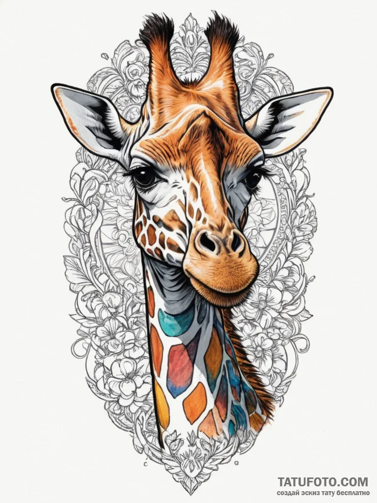 Giraffe, concept art for tattoo, on a clean w... - эскиз тату (№1755098480_0, 13.08.2025 15:21) — Tatufoto.com
