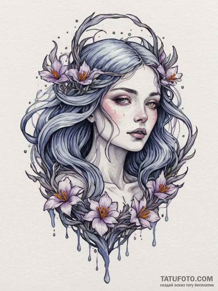 A dark watercolor tattoo of marzanna (morana)... - эскиз тату (№1755099705_0, 13.08.2025 15:41) — Tatufoto.com