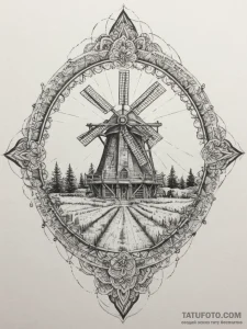 The interior of a working, historic windmill.... - эскиз тату (№1755102091_0, 13.08.2025 16:21) — Tatufoto.com