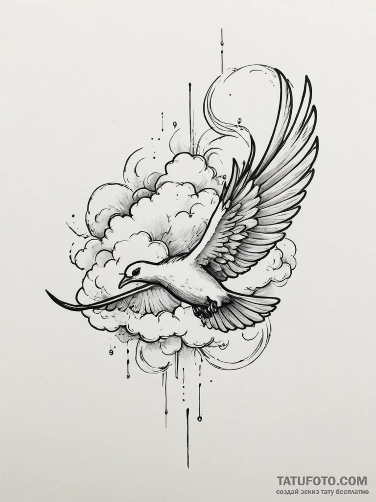 Tattoo sketch a cloud turning into a bird in... - эскиз тату (№1755112741_0, 13.08.2025 19:19) — Tatufoto.com