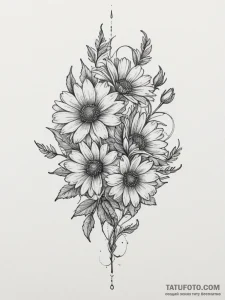 Tattoo sketch a field of daisies with a gentl... - эскиз тату (№1755112936_0, 13.08.2025 19:22) — Tatufoto.com