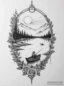 A shot of a lone fisherman in a small boat on... - эскиз тату (№1755114309_0, 13.08.2025 19:45) — Tatufoto.com