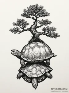 A bonsai tree growing on a turtle's back, art... - эскиз тату (№1755116071_0, 13.08.2025 20:14) — Tatufoto.com
