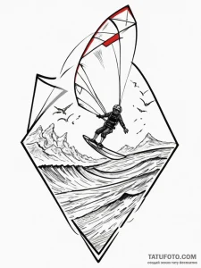 A shot of a kite surfing competition., ink il... - эскиз тату (№1755116266_0, 13.08.2025 20:17) — Tatufoto.com