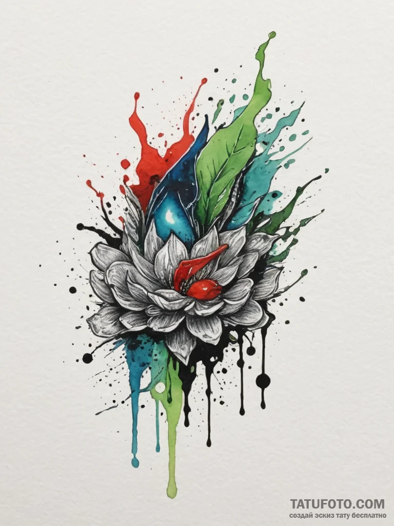 Tattoo sketch: watercolor splashes of earthy... - эскиз тату (№1755117264_0, 13.08.2025 20:34) — Tatufoto.com
