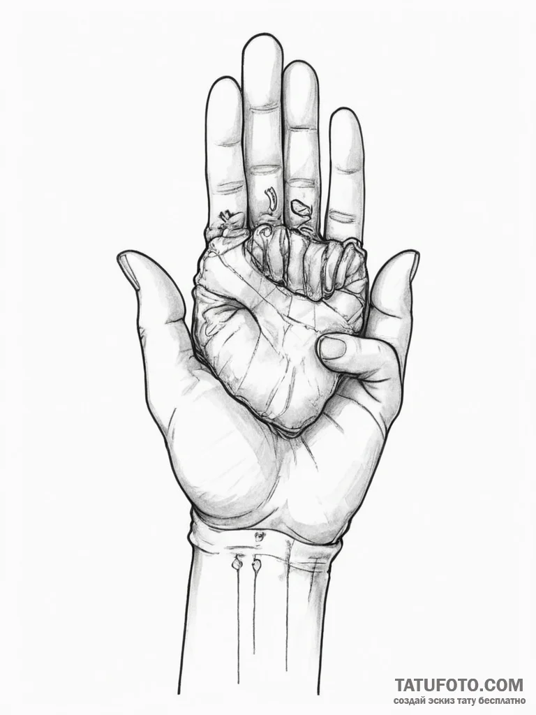 Tattoo design a hand gently holding a child's... - эскиз тату (№1755118472_0, 13.08.2025 20:54) — Tatufoto.com
