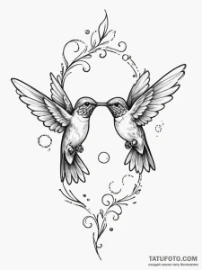 Tattoo sketch a pair of hummingbirds, symboli... - эскиз тату (№1755119273_0, 13.08.2025 21:07) — Tatufoto.com
