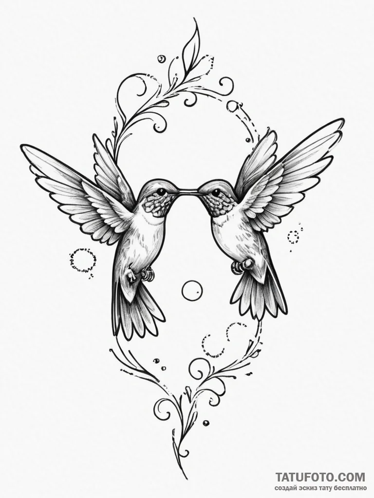 Tattoo sketch a pair of hummingbirds, symboli... - эскиз тату (№1755119273_0, 13.08.2025 21:07) — Tatufoto.com