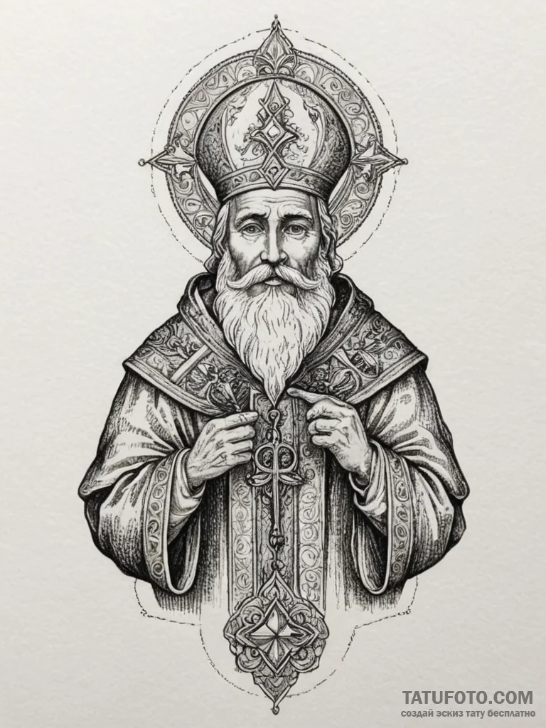 St. nicholas, tattoo sketch design, on a clea... - эскиз тату (№1755120851_0, 13.08.2025 21:34) — Tatufoto.com