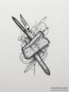 Tattoo design a 'toast' on one, a 'butter kni... - эскиз тату (№1755121443_0, 13.08.2025 21:44) — Tatufoto.com